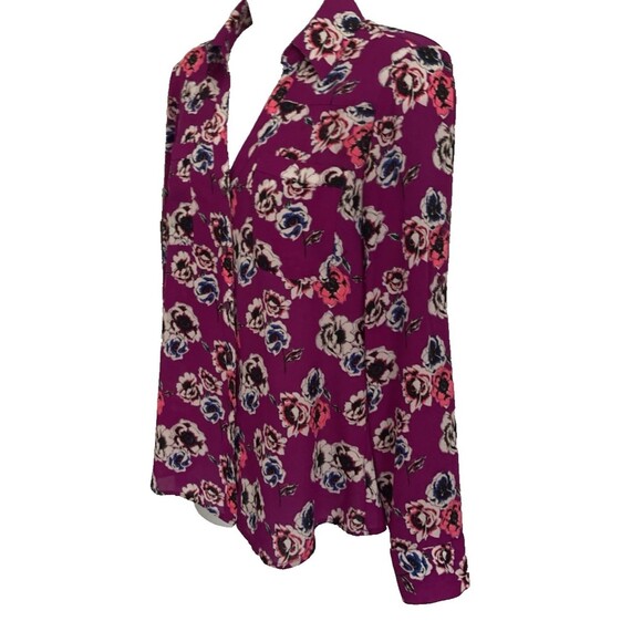 Express The Portofino Shirt Womens Sz Small Purple Floral Roll Tab Sleeve Mod - Picture 4 of 11